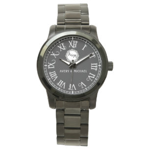 Reloj De Pulsera Black & White Classic Monogram Newlyweds