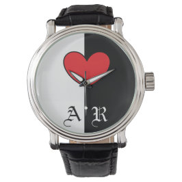 Reloj De Pulsera Black White Heart Watch Con Iniciales