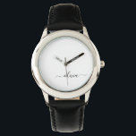 Reloj De Pulsera Black White Modern Script Girly Monograma Nombre<br><div class="desc">Reloj de nombres de monograma de escritura simple en blanco y negro. Esto hace que el dulce perfecto cumpleaños 16,  boda,  ducha de novia,  aniversario,  ducha de bebé o fiesta de soltera sea regalo para alguien que ama el lujo glam y los estilos de moda.</div>