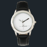 Reloj De Pulsera Black White Modern Script Girly Monograma Nombre<br><div class="desc">Reloj de nombres de monograma de escritura simple en blanco y negro. Esto hace que el dulce perfecto cumpleaños 16,  boda,  ducha de novia,  aniversario,  ducha de bebé o fiesta de soltera sea regalo para alguien que ama el lujo glam y los estilos de moda.</div>