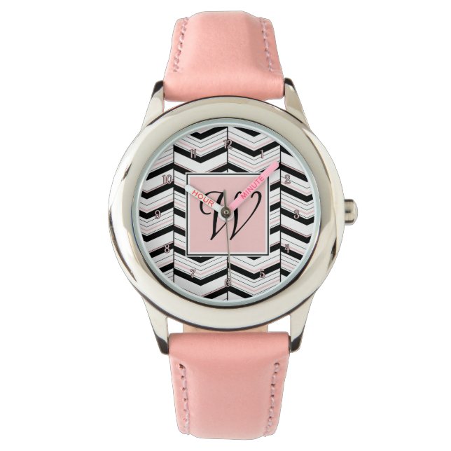 Reloj De Pulsera Black White y Rubor Chevron Watch (Anverso)