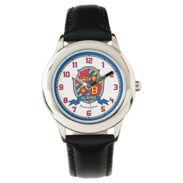 Reloj De Pulsera Blaine boys nombre personalizado escudo león amari (Anverso)