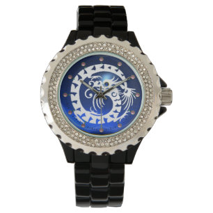 Reloj De Pulsera BLANCO APERITIVO DRAGON Negro, azul, gemas rosados