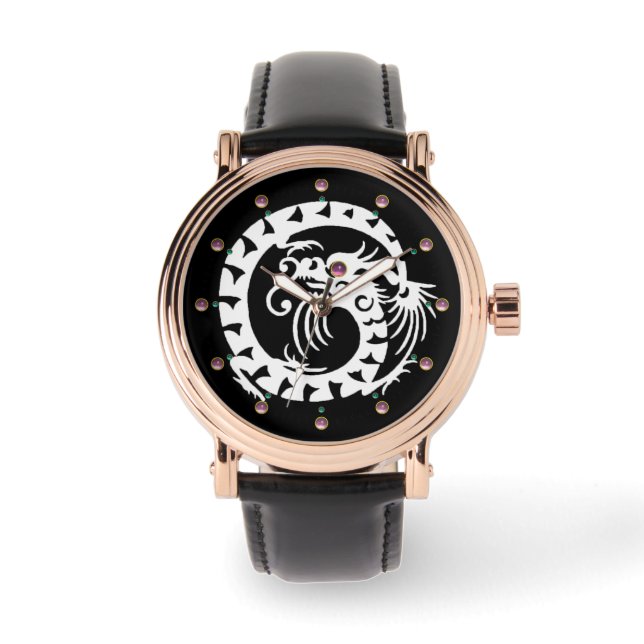 Reloj De Pulsera BLANCO APERITIVO DRAGON Negro, guijarros rosados (Anverso)