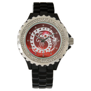 Reloj De Pulsera BLANCO APERITIVO DRAGON Negro, Ruby Rojo, Gemas ro