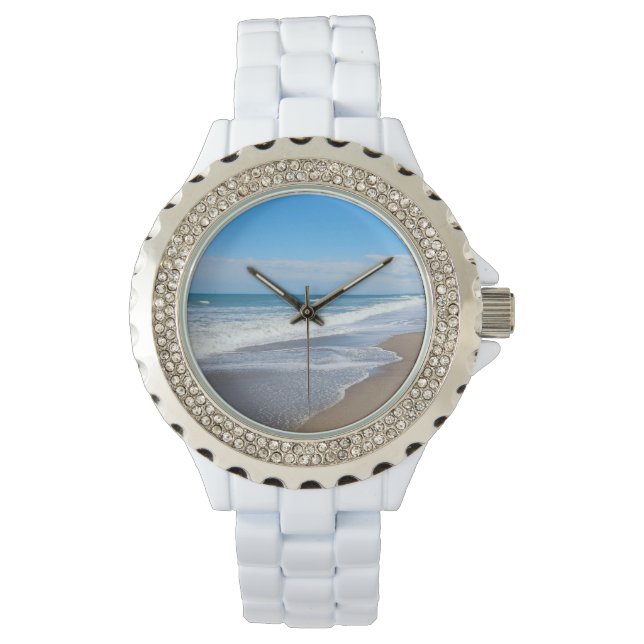 Reloj De Pulsera Blanco con cara acentuada diamante de imitación mu (Anverso)