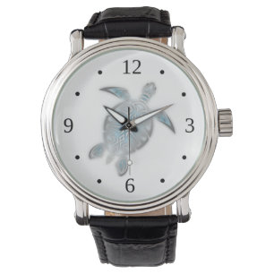 Reloj De Pulsera Blanco de la tortuga marina plateada