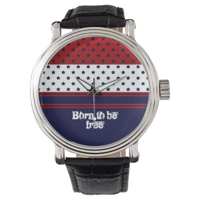 Reloj De Pulsera Blanco Rojo Patriótico y Azul con diseño de estrel (Anverso)