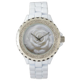 Reloj De Pulsera Blanco Sobre Blanco - Rosa Esculpida