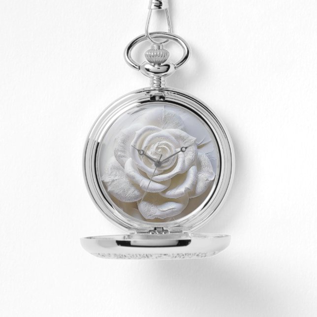 Reloj De Pulsera Blanco sobre blanco - Rosa esculpido (Anverso)