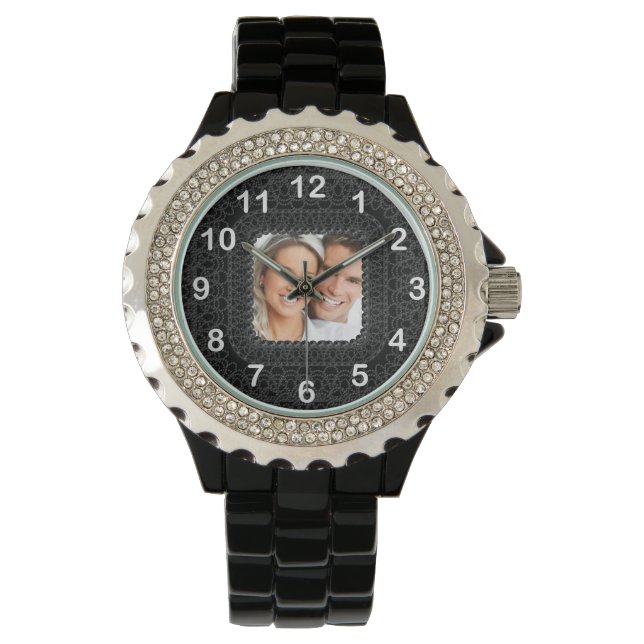 Reloj De Pulsera Blanco y Negro Agrega tu foto (Anverso)