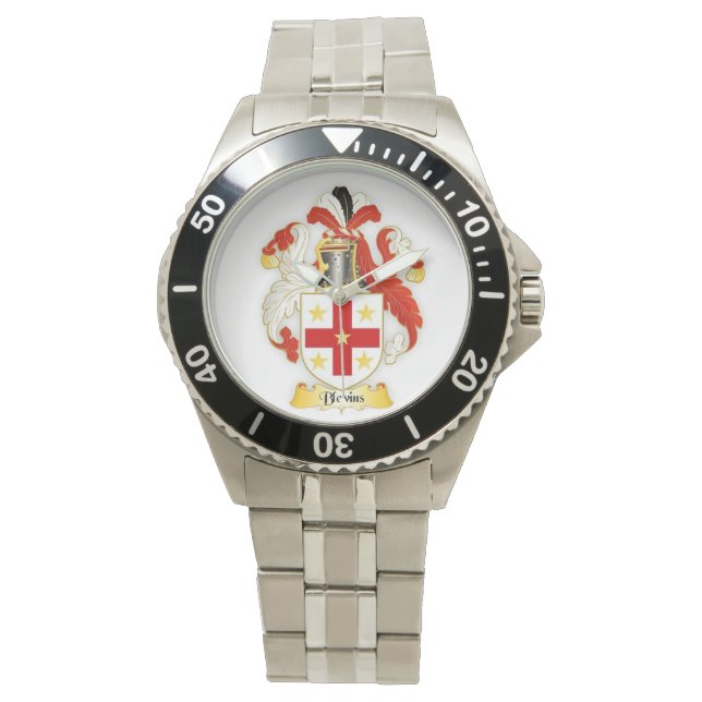 Reloj De Pulsera Blevins Family Crest Mens Stainless Steless Watch (Anverso)