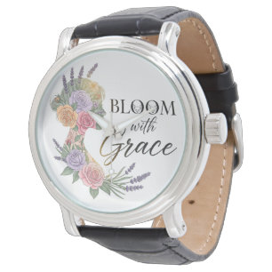 Reloj De Pulsera Bloom con Grace Elegent Floral Woman Silhouette