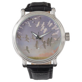 Reloj De Pulsera Bloque de Ibis volando sobre humedales, aves vitíc