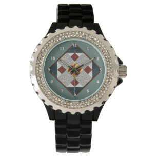 Reloj De Pulsera Bloque del tejido del álbum en azul y óxido