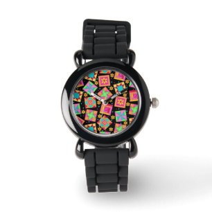 Reloj De Pulsera Bloques de arte de estilo negro y colorido