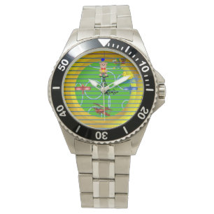 Reloj De Pulsera Bloques rosas del avión en verde oro