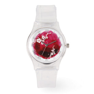 Reloj De Pulsera Blossoms blancos mancha de acuarela Número romano