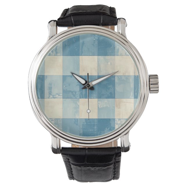 Reloj De Pulsera Blue and cream checkered pattern (Anverso)