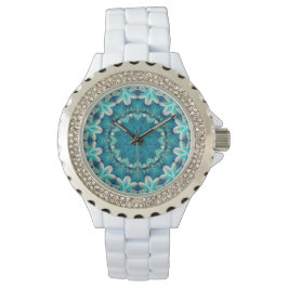 Reloj De Pulsera Blue Aqua Mandala Rosette Retro Hippie