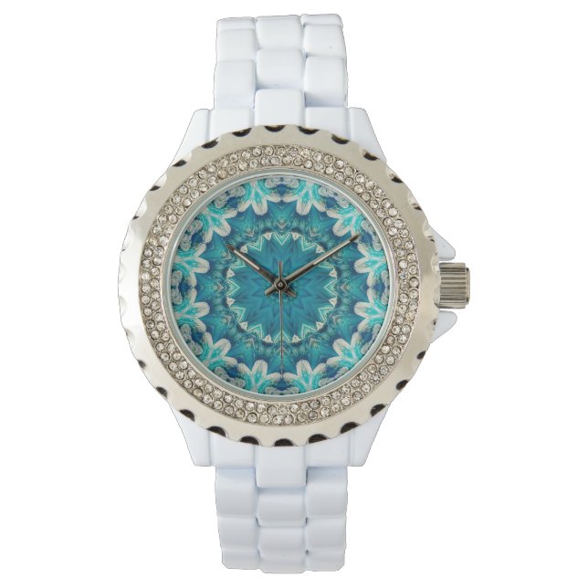 Reloj De Pulsera Blue Aqua Mandala Rosette Retro Hippie (Anverso)