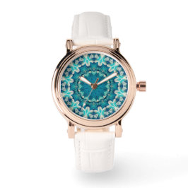 Reloj De Pulsera Blue Aqua Mandala Rosette Retro Hippie