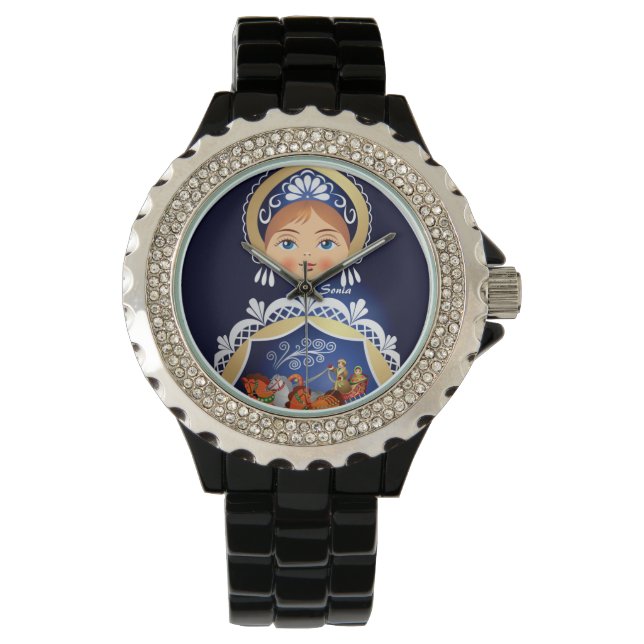Reloj De Pulsera Blue Babushka Matryoshka Vigilancia de la muñeca r (Anverso)