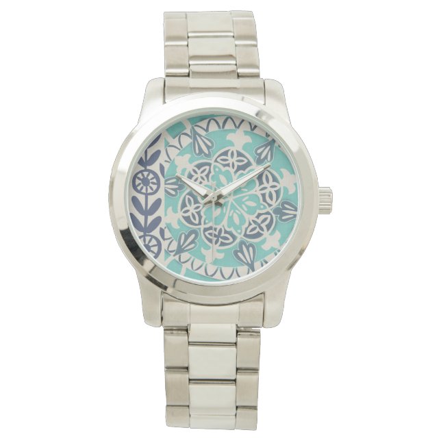 Reloj De Pulsera Blue Batik Tile I (Anverso)