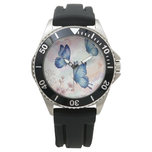 Reloj De Pulsera Blue Butterfly Watercolor Wrist Watch ElegantDesig (Anverso)