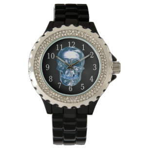 Reloj De Pulsera Blue Chrome Skull Watch
