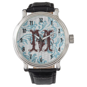 Reloj De Pulsera Blue Filigree Damask Writing Watch