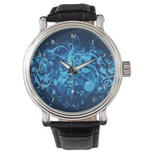 Reloj De Pulsera Blue Glow Music Notes Pattern Writing Watch
