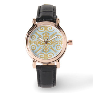 Reloj De Pulsera Blue Gold Mozaik Design Pattern eWatch
