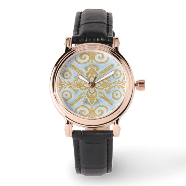 Reloj De Pulsera Blue Gold Mozaik Design Pattern eWatch (Anverso)