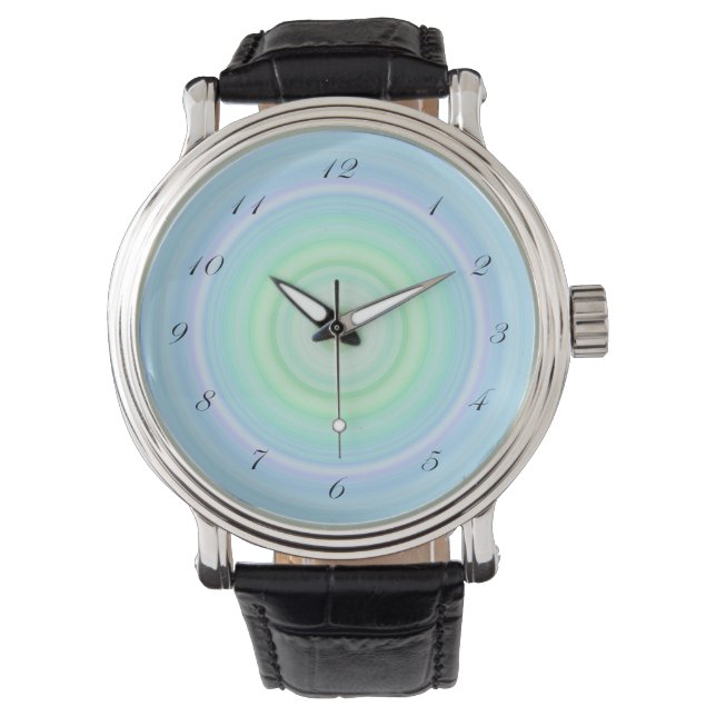 Reloj De Pulsera Blue Green Pastel Bullseye script números negros (Anverso)