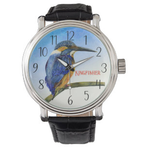 Reloj De Pulsera Blue Kingfisher Watercolor Wildlife Bird Art Watch
