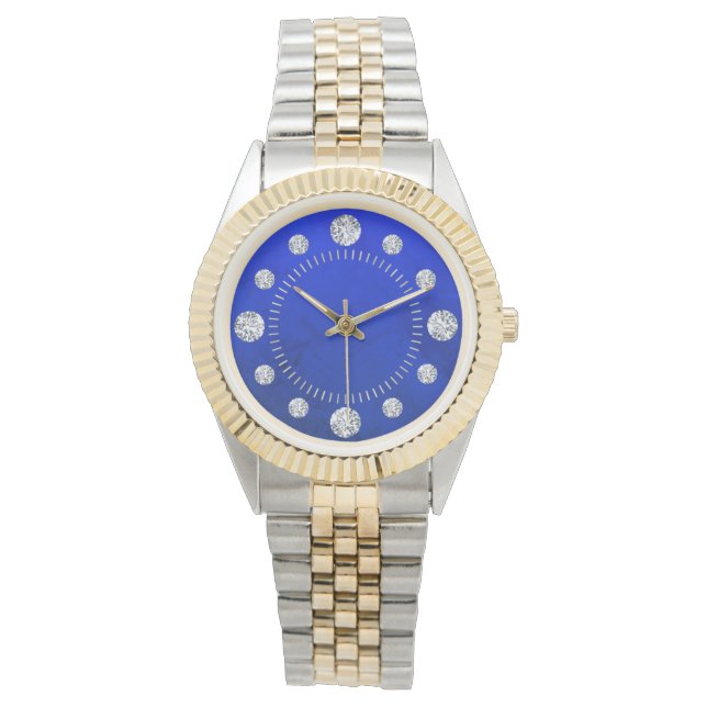 Reloj De Pulsera Blue Lapis Diamond Solitaire Dial Steel Gold (Anverso)