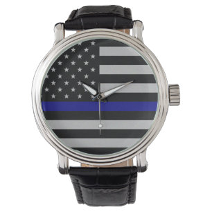 Reloj De Pulsera Blue Line fino señala por medio de una bandera