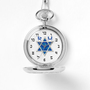 Reloj De Pulsera Blue Magen David, Faux Hebrew Numerals, Monograma