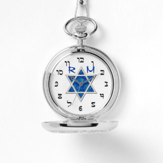 Reloj De Pulsera Blue Magen David, Faux Hebrew Numerals, Monograma