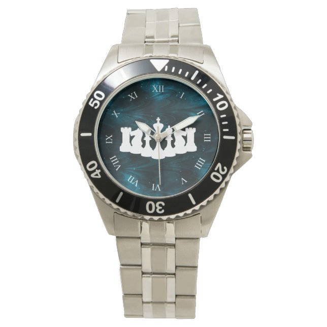 Reloj De Pulsera Blue Nebulosa Chess Piece King (Anverso)