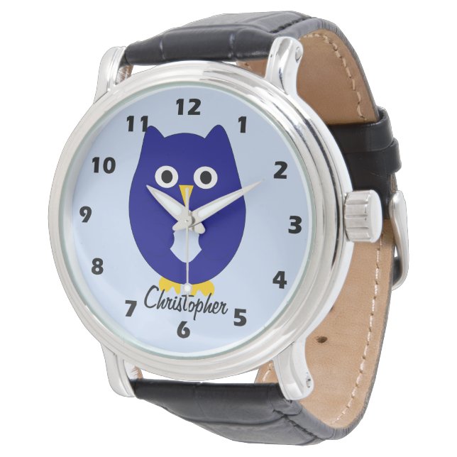 Reloj De Pulsera Blue Owl Design Any Colour Background Personalised (Angular)