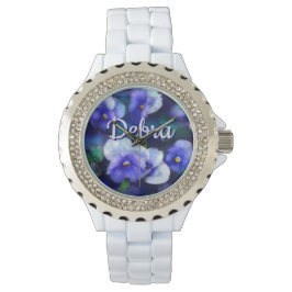 Reloj De Pulsera Blue Pansies Pansy Flower Floral Personalized