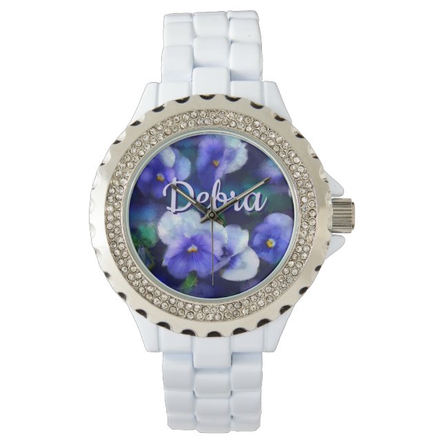 Reloj De Pulsera Blue Pansies Pansy Flower Floral Personalized (Anverso)