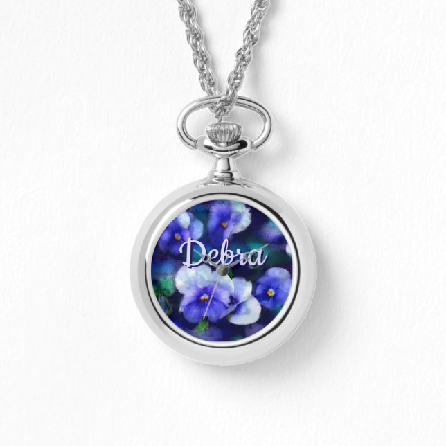Reloj De Pulsera Blue Pansies Pansy Flower Floral Personalized (Anverso)