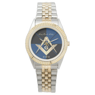 Reloj De Pulsera Blue Pattern Monograma Masonic Lodge Watch