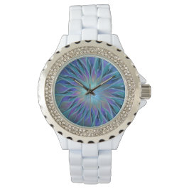 Reloj De Pulsera Blue Purple Flower Dream Resumen arte fractal
