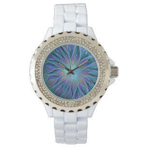 Reloj De Pulsera Blue Purple Flower Dream Resumen arte fractal