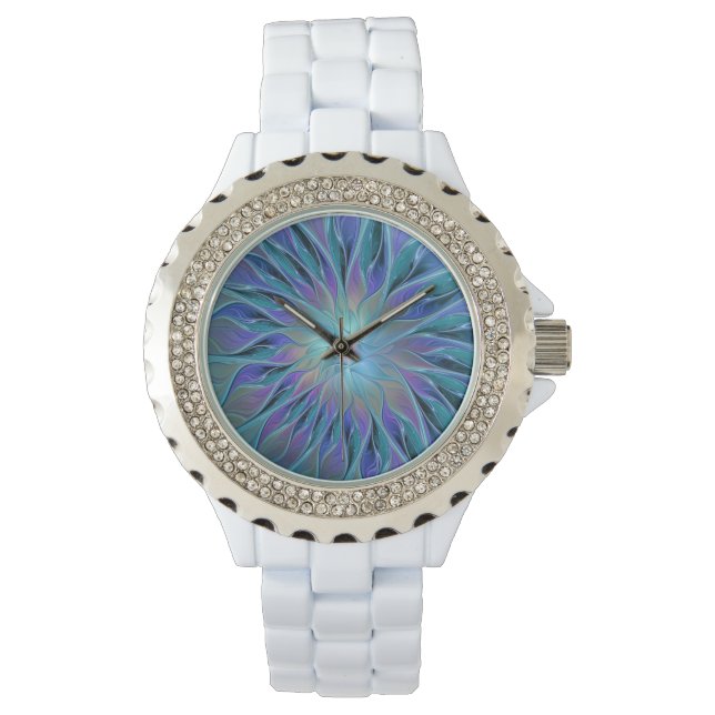 Reloj De Pulsera Blue Purple Flower Dream Resumen arte fractal (Anverso)