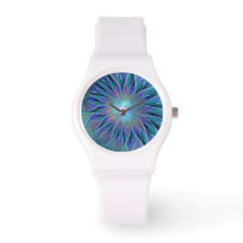 Reloj De Pulsera Blue Purple Flower Dream Resumen arte fractal